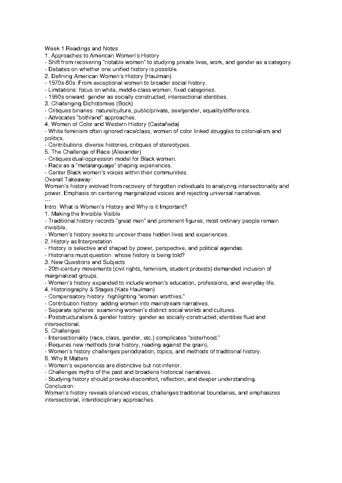 HIST 101: Week 1 Lecture Notes on Approaches to American History - Studocu