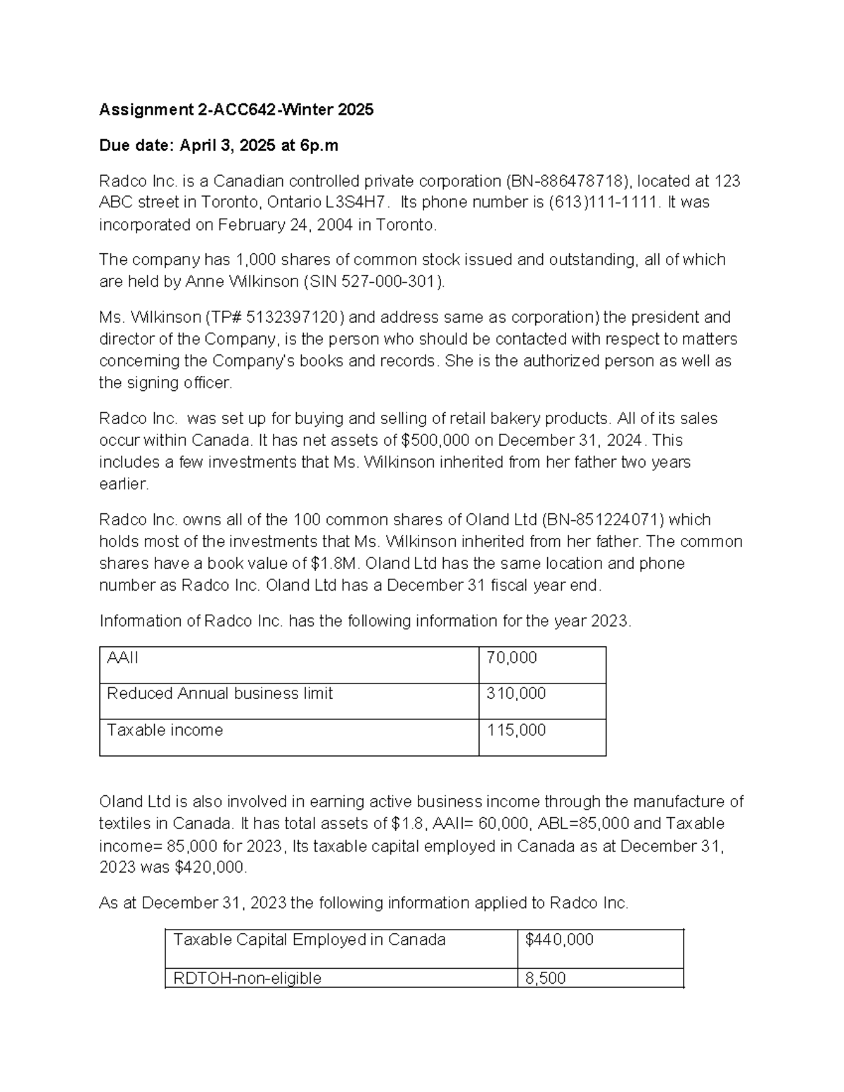 Assignment 2 Questions and Guidelines - ACC642 Winter 2025 - Studocu