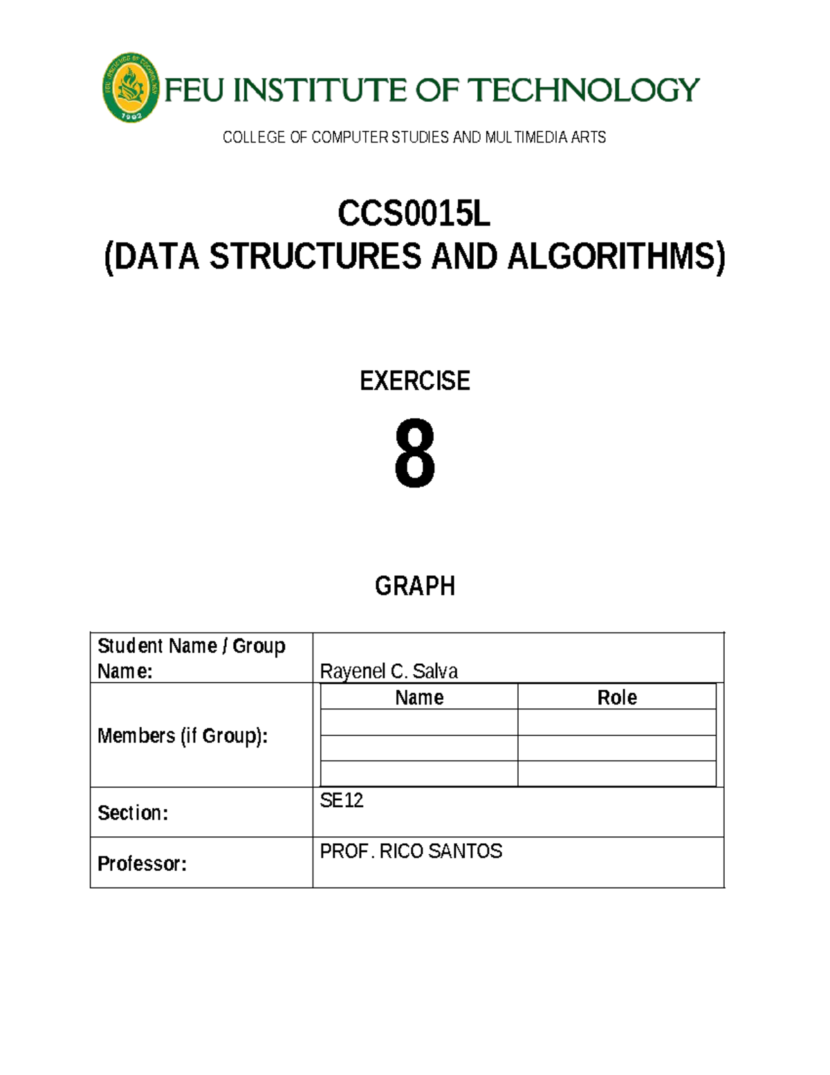 CCS0015L Exercise 8: Implementing Graphs with BFS & DFS - Studocu