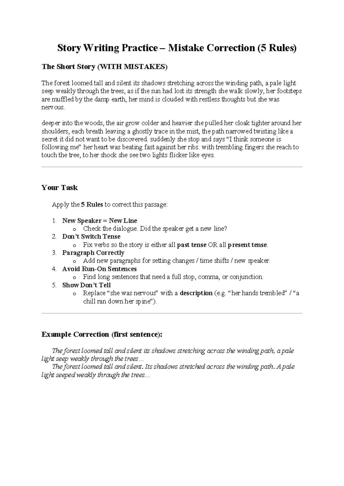 Story Writing Practice Mistake Correction: 5 Rules for Short Stories ...