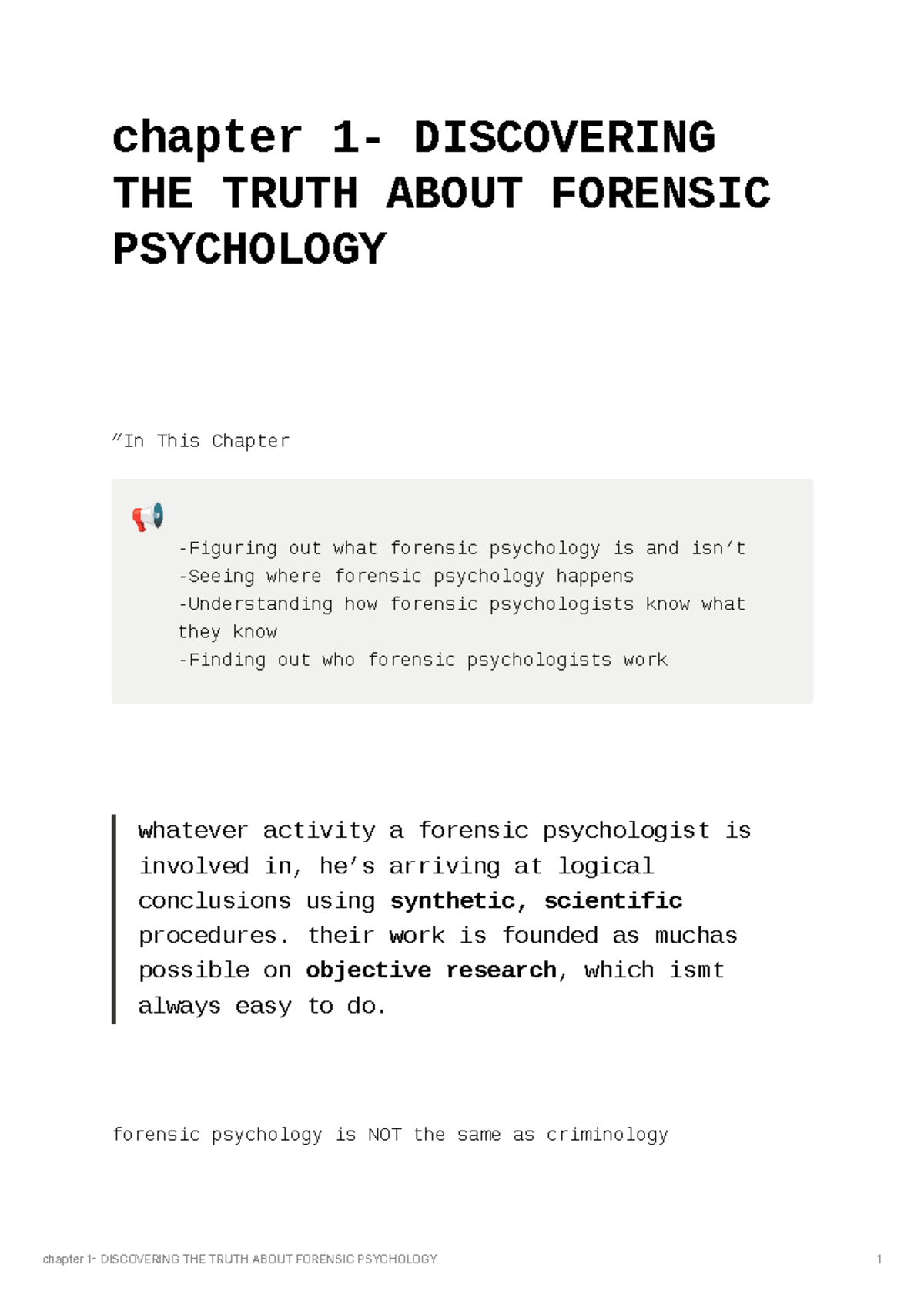 Forensic psychology for dummies chapter 1 notes - chapter 1 ...
