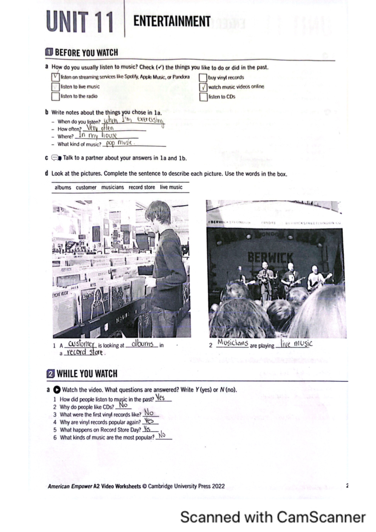 Homework A2 Unit 11 - Entertainment Video Notes and Activities - Studocu