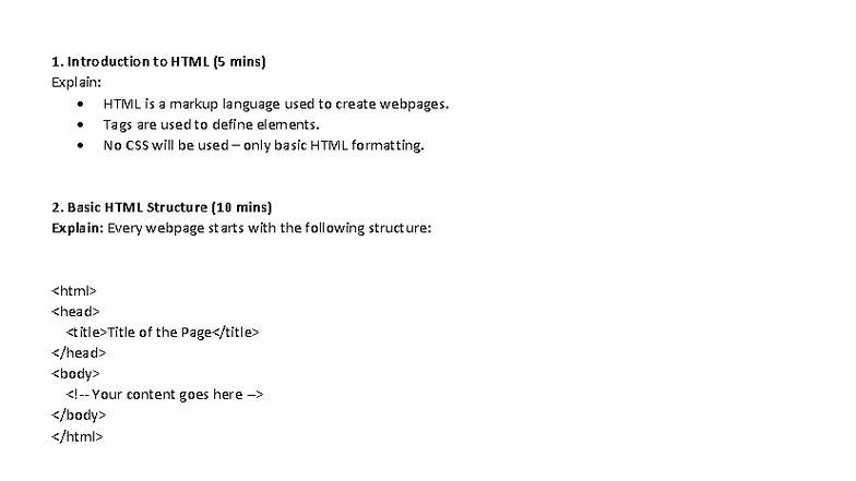 Introduction to HTML Basics - Course Code: HTML101 - Studocu