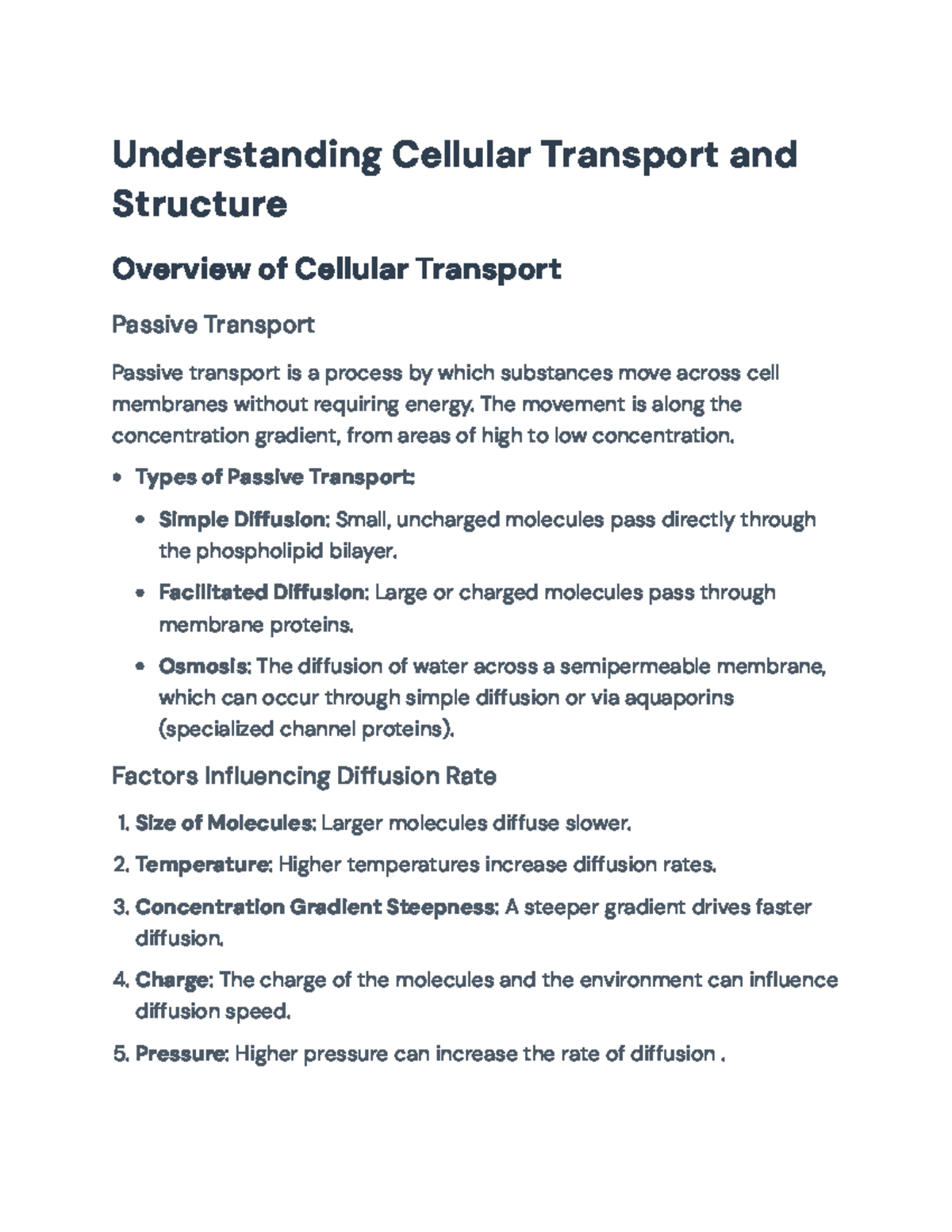 Cell Biology: Understanding Transport Mechanisms and Cell Structure ...