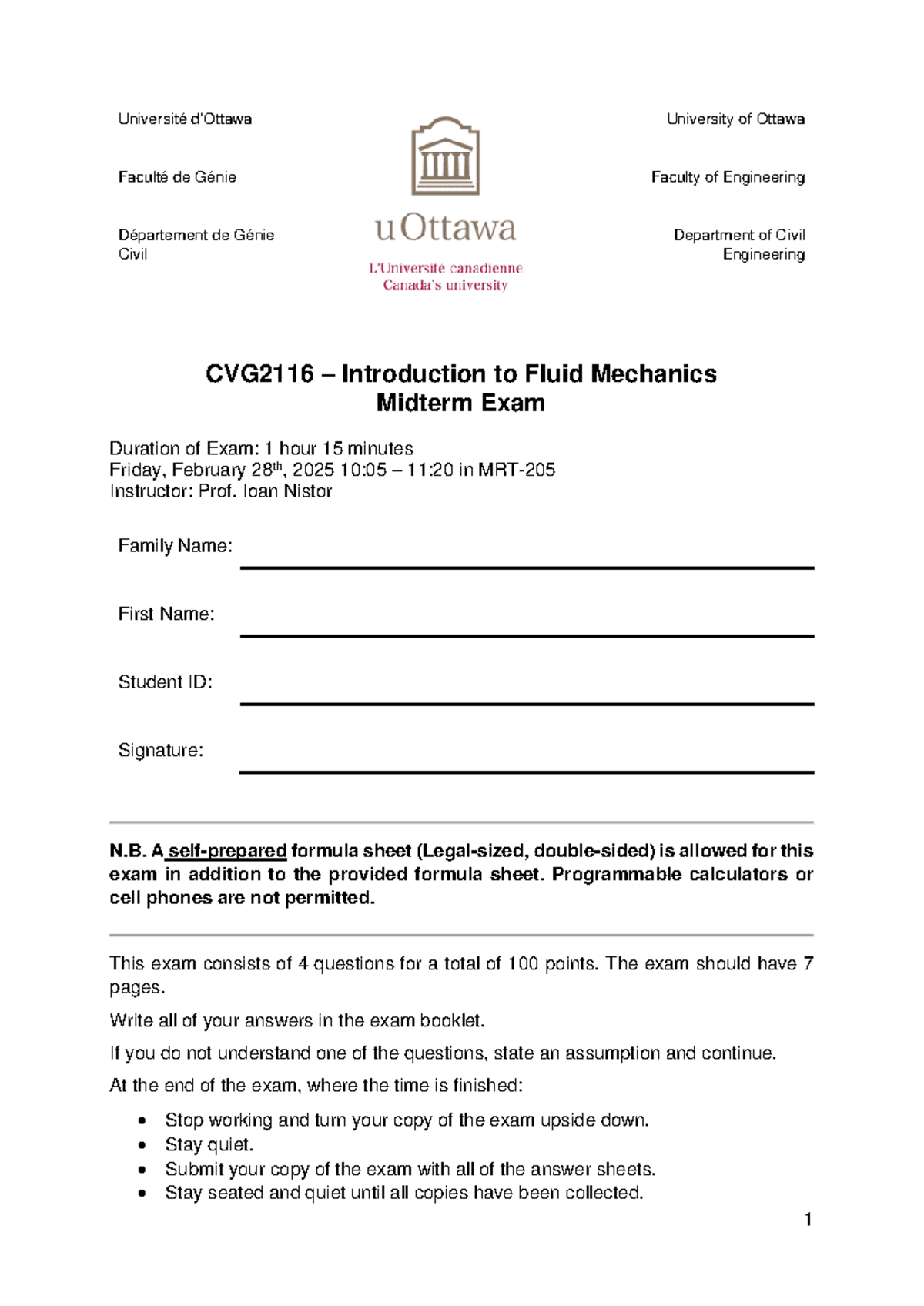 CVG2116 Fluid Mechanics Midterm Exam Solutions - February 2025 - Studocu