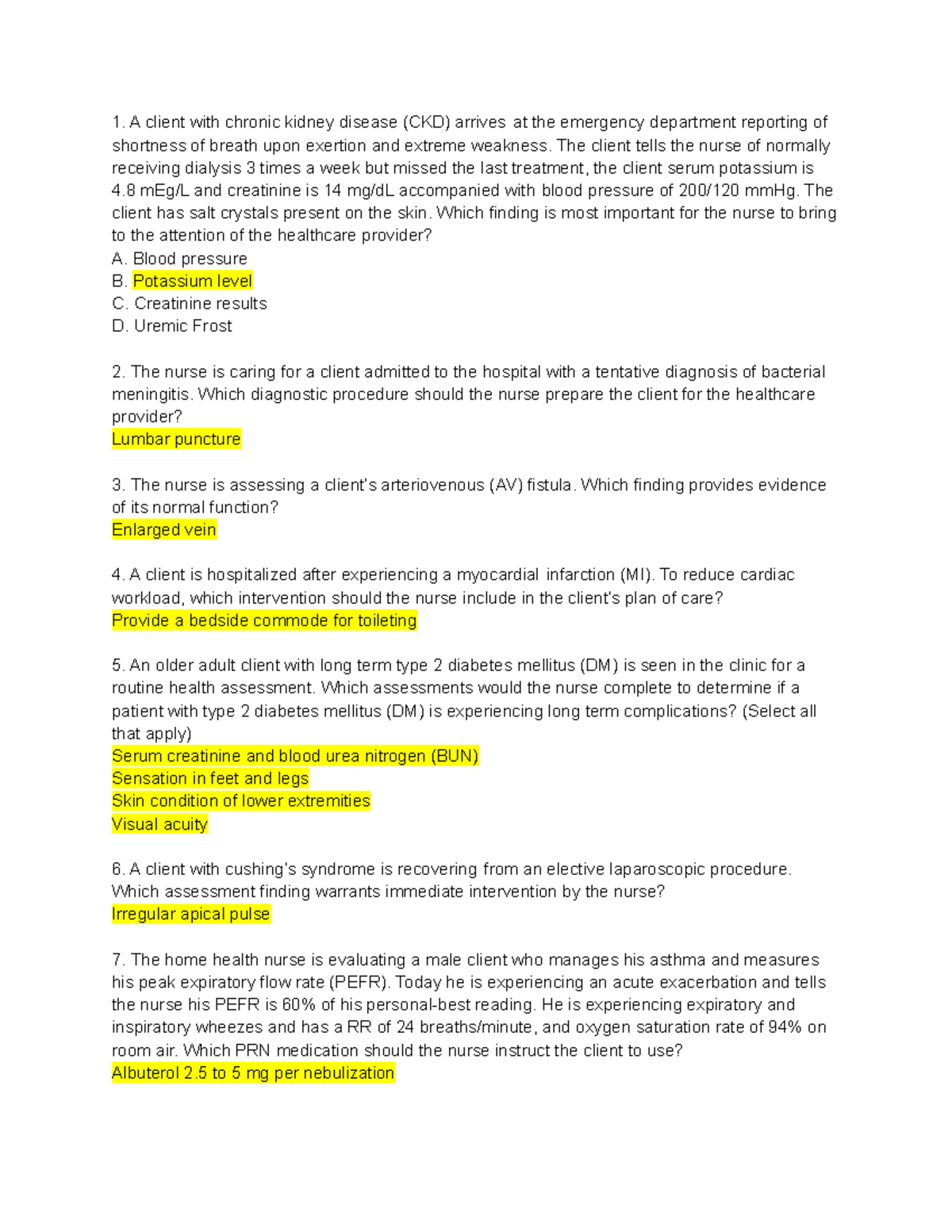 Medsurg 2 HESI - Comprehensive Nursing Notes for Patient Care Scenarios ...