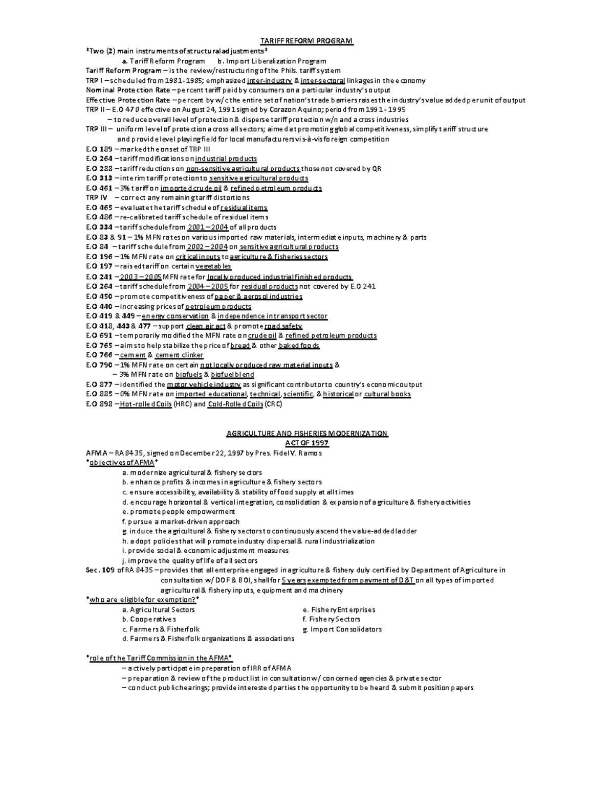 Customs Primer Summary: Tariff Reform Programs and Trade Policies in ...