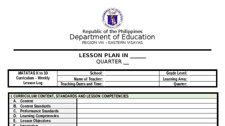 DLP Format: Science Lesson Plan Guide for K to 10 Curriculum - Studocu