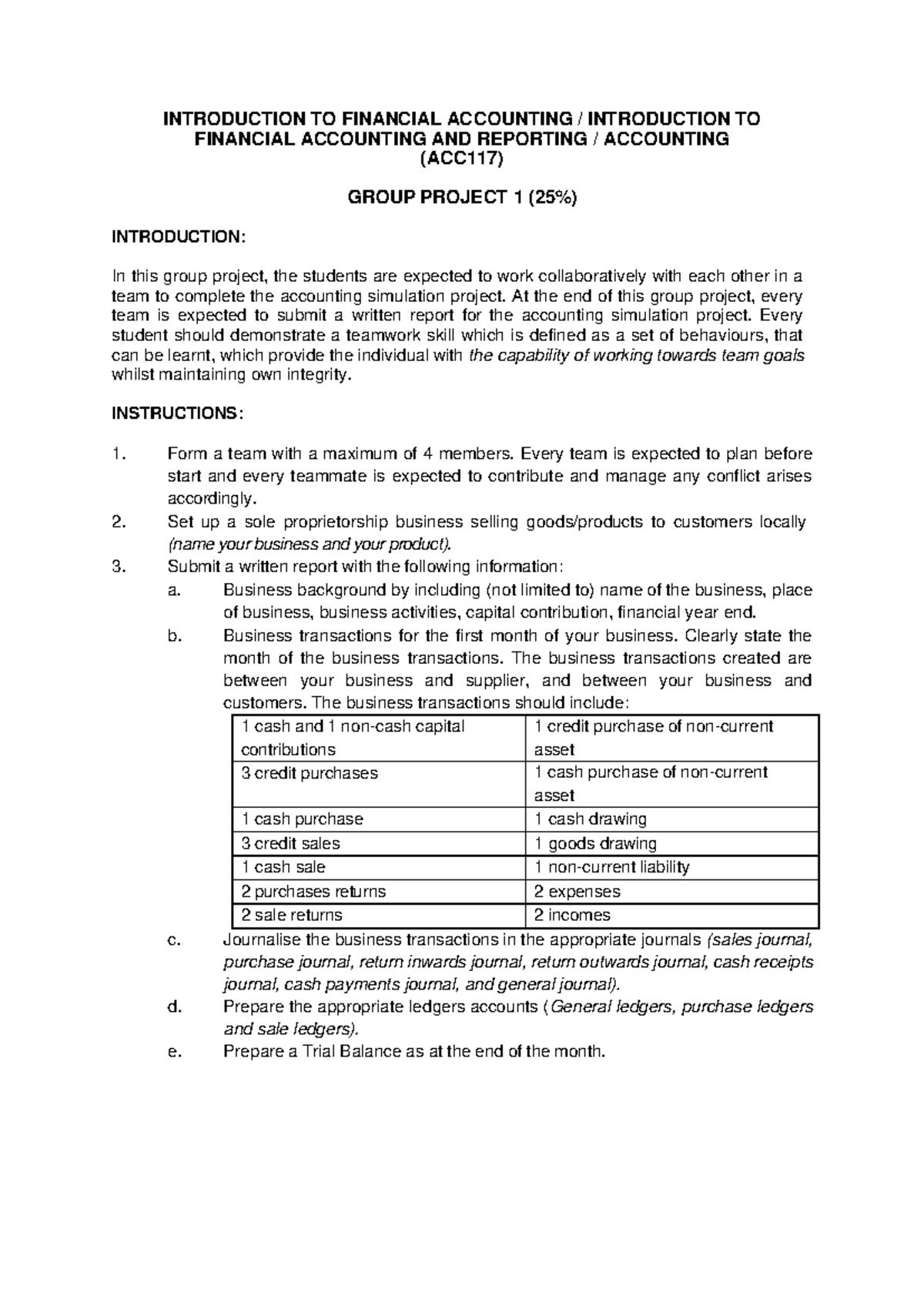 ACC117 Group Project 1: Financial Accounting Simulation Report 2024 ...