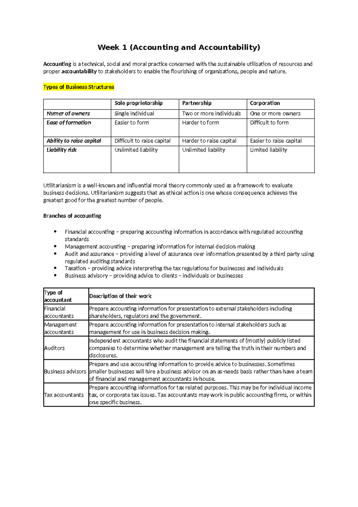 Week 1 - Accounting and Accountability Study Notes (ACC 101) - Studocu