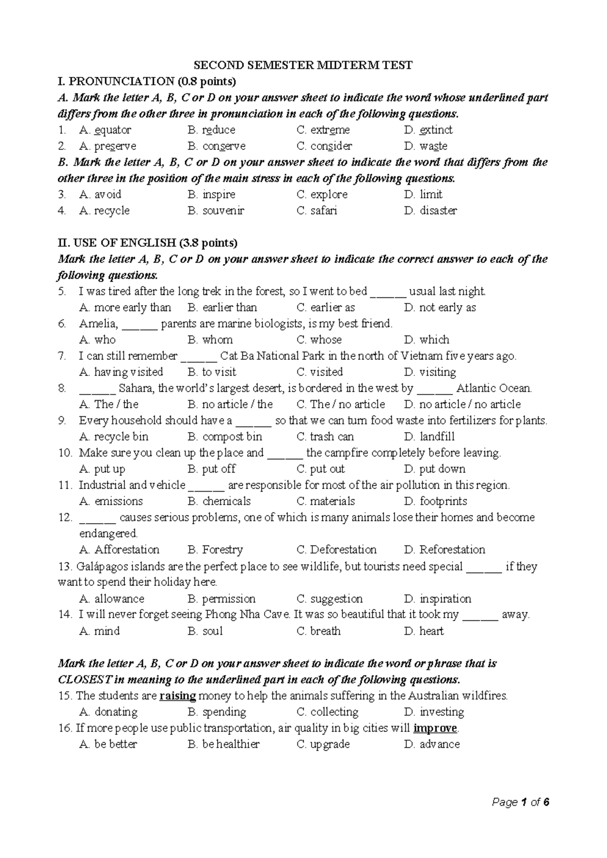 Bright 10 - 2nd Semester - Midterm Test on Pronunciation and English ...