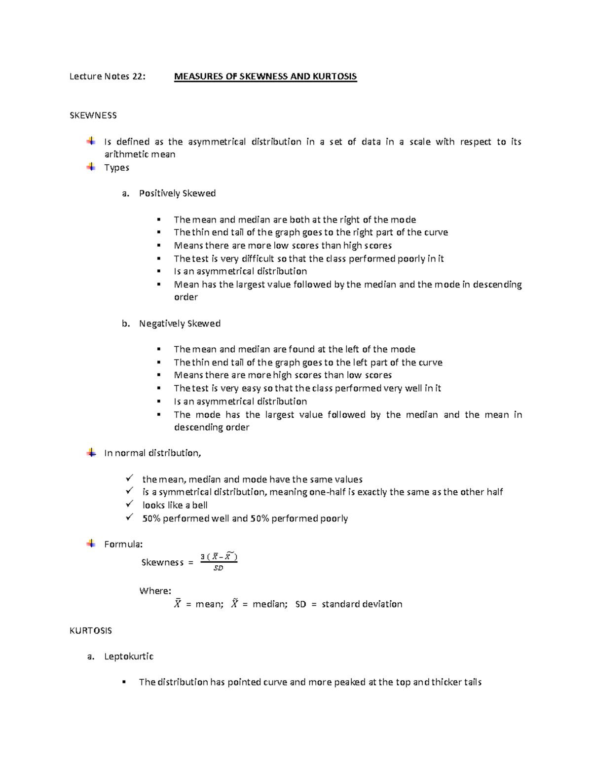 Lecture Notes 22 educ 5 - Lecture Notes 22: MEASURES OF SKEWNESS AND ...