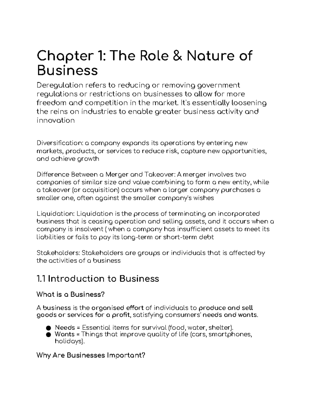 Business Studies Note Yr 11 AT1 The Nature of a Business - Chapter 1 ...
