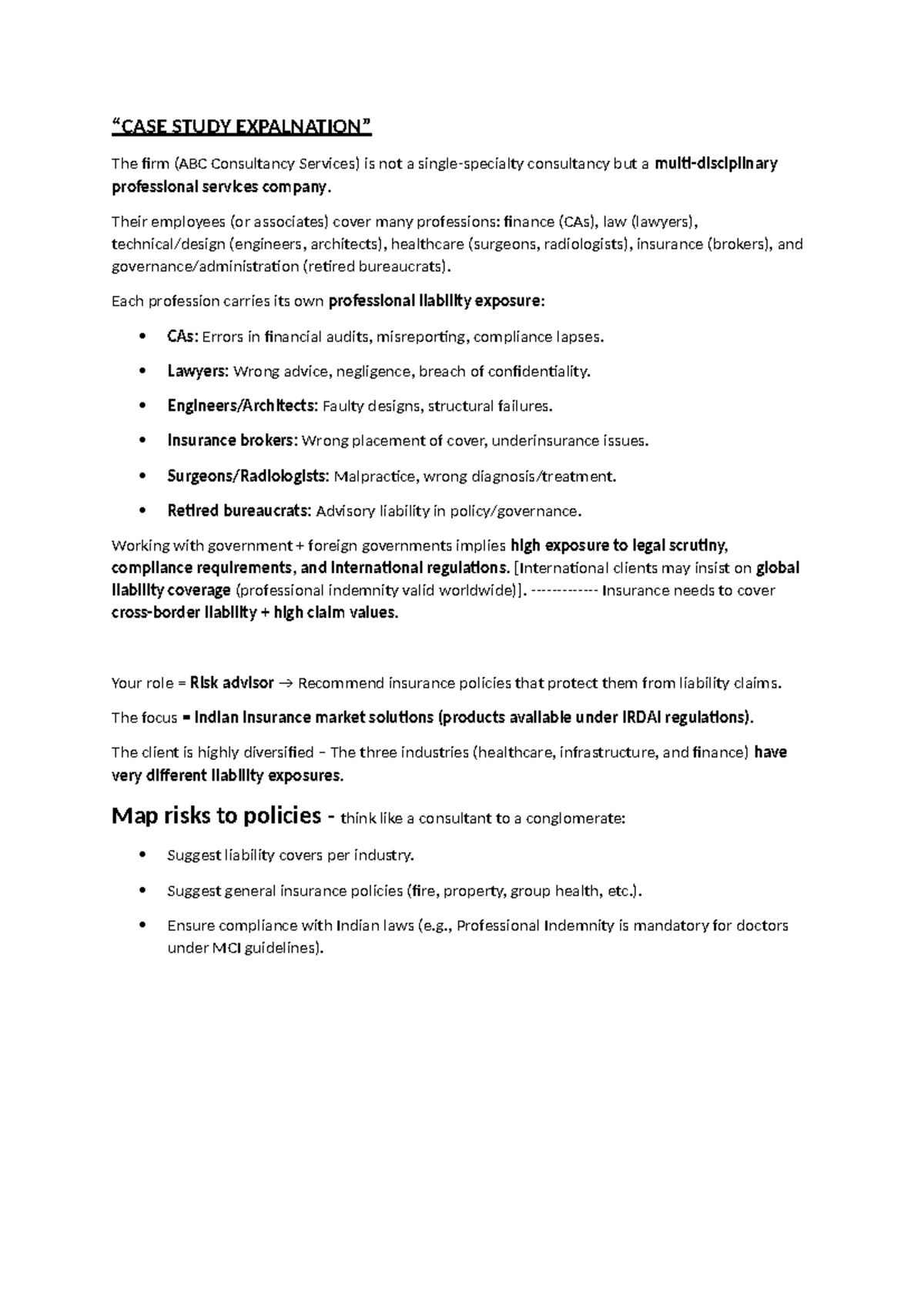 Liability Case Study: Insurance Solutions for ABC Consultancy Services ...