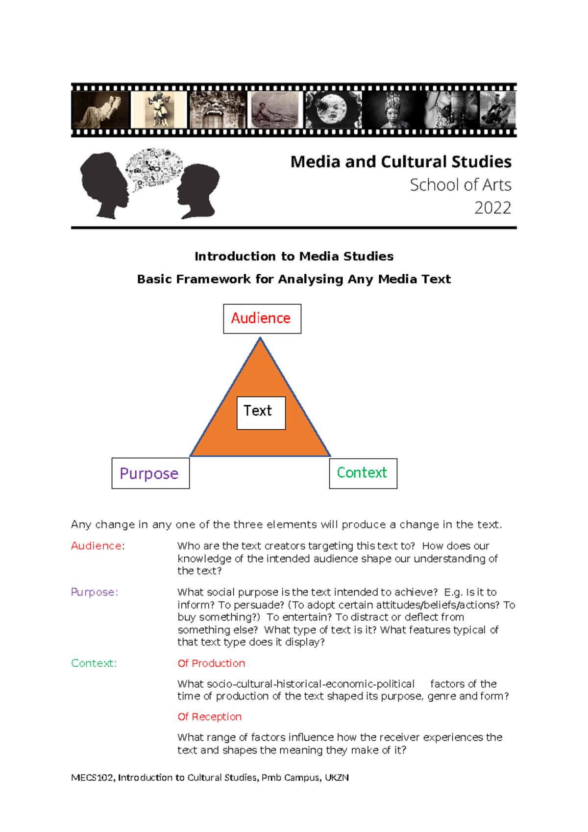 MECS102: Basic Framework for Analyzing Media Texts and Context - Studocu