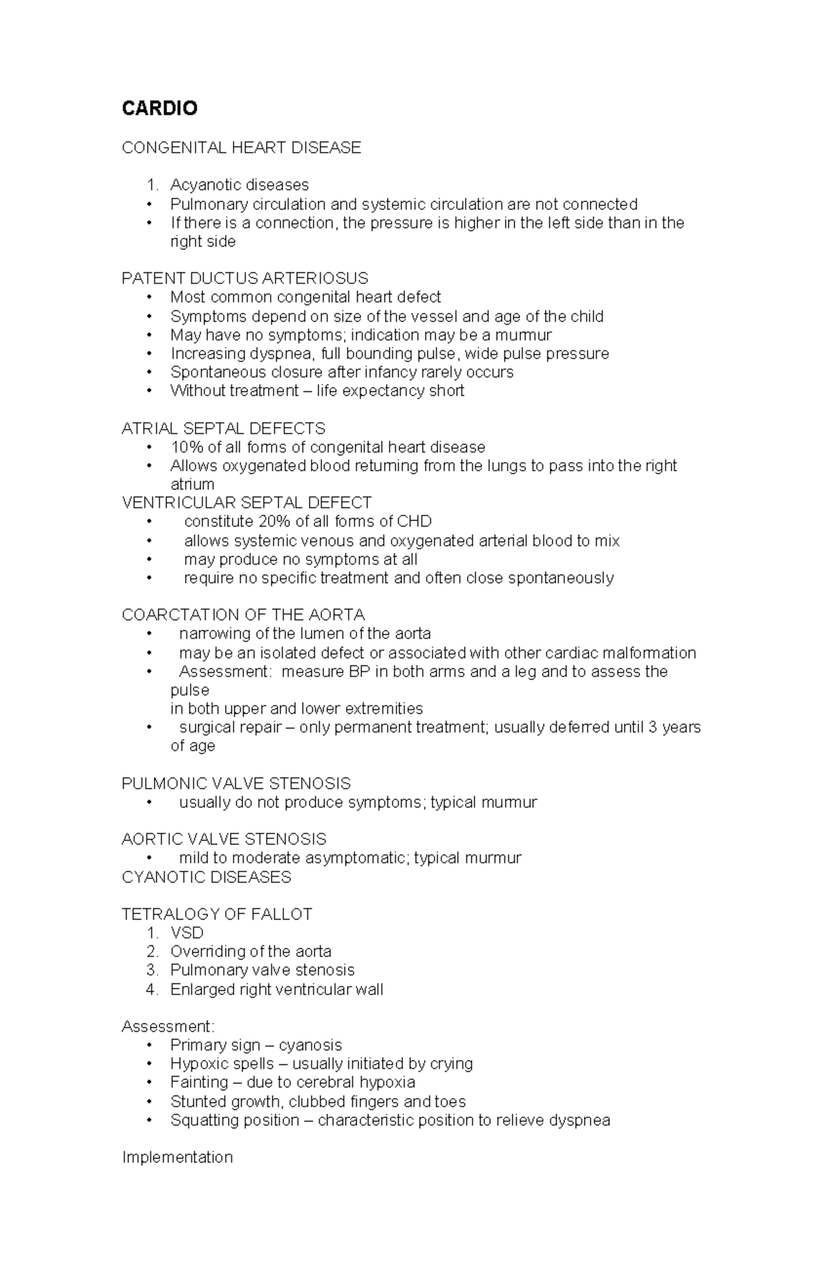 PEDIA-DSO: Congenital Heart Disease Overview and Management Notes - Studocu