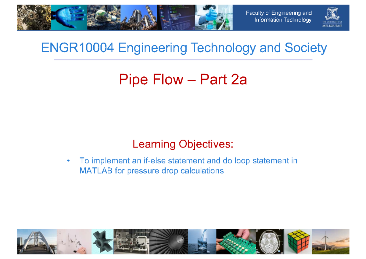 ETS W2 Pipe Flow Part 2: Pressure Drop Calculations in MATLAB - Studocu