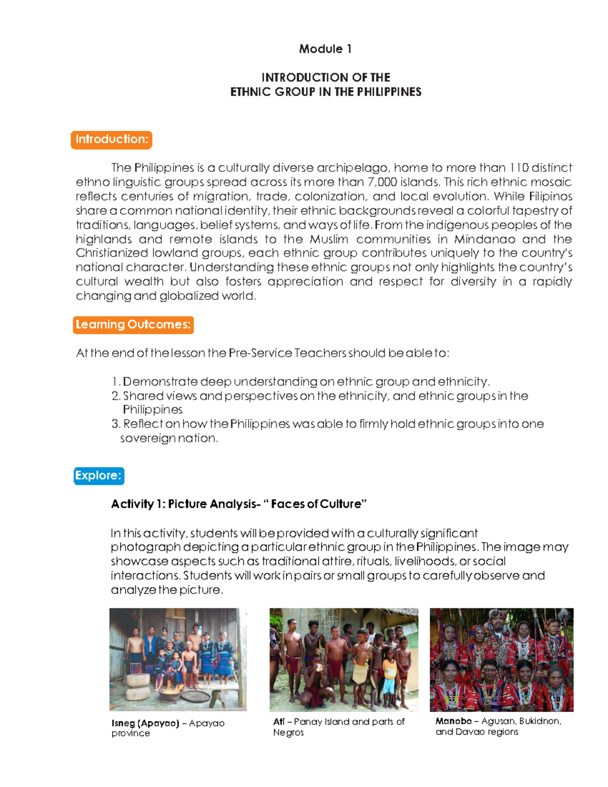 Module 1: Introduction to Ethnic Groups in the Philippines - Studocu