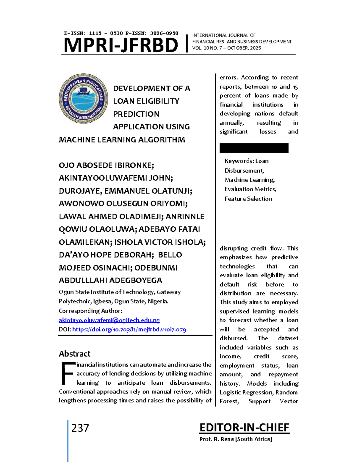 Loan Eligibility Prediction Using ML Algorithms - FRBD 8530 - Studocu