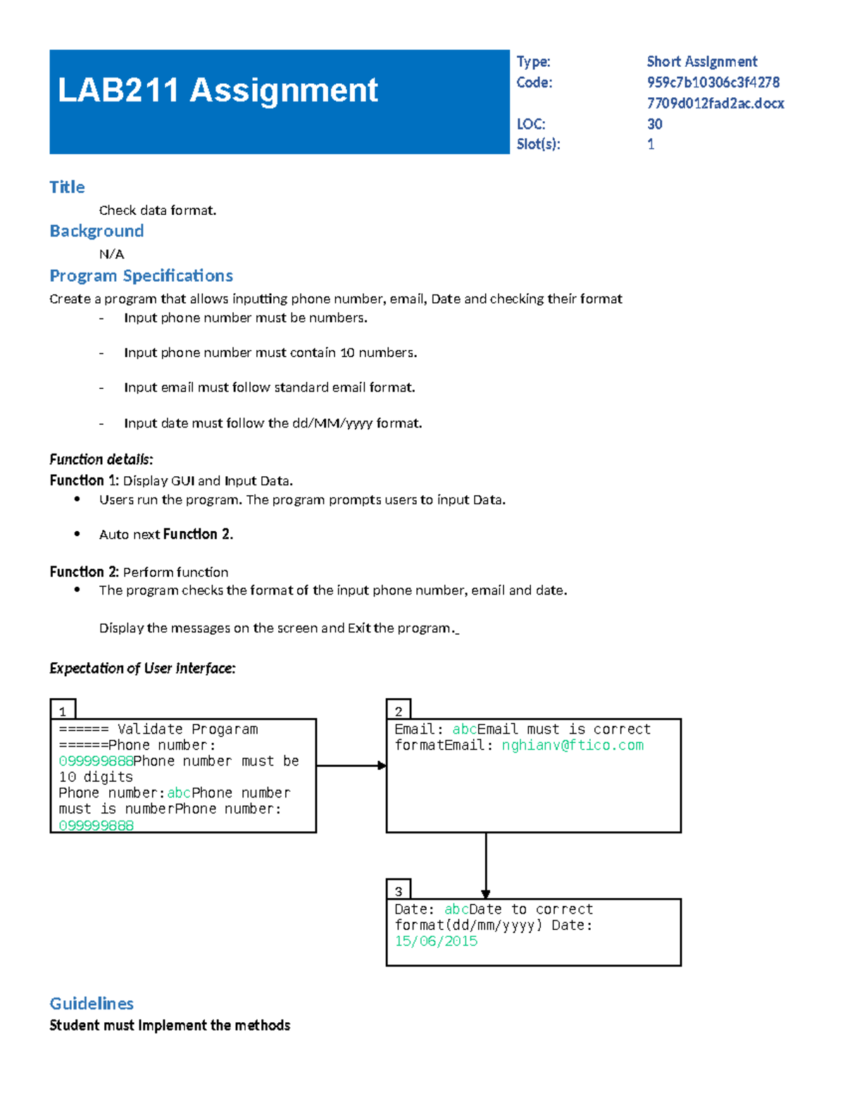 LAB211 Short Assignment: Phone, Email, and Date Format Checker - Studocu