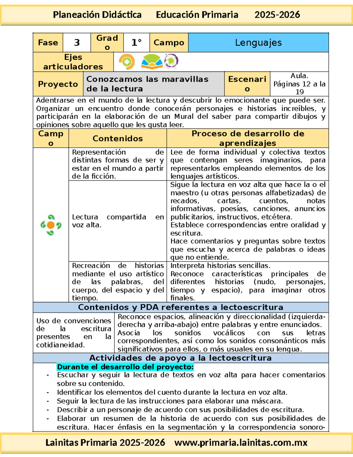 Planeación Didáctica Fase 3: Proyecto "Conozcamos las maravillas de la lectura" - Document Preview
