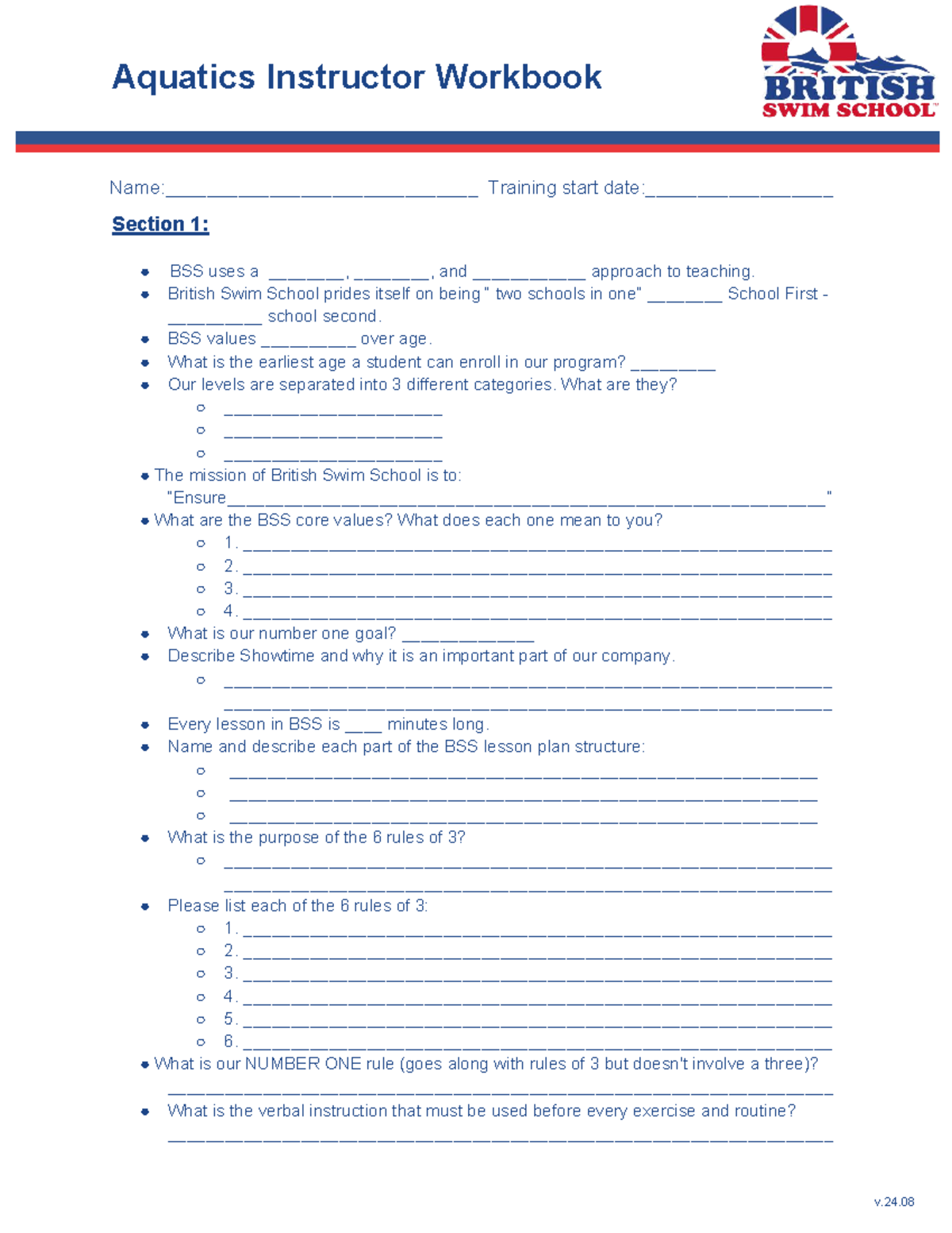 2024 Aquatics Instructor Workbook: Training & Lesson Structure Guide ...