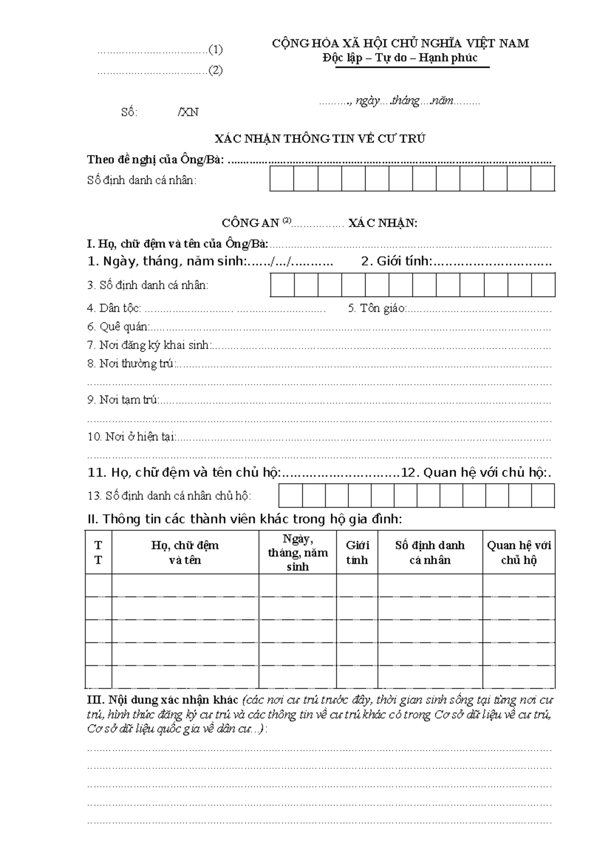 Mẫu CT07 Xác Nhận Thông Tin Cư Trú - Thông tư 66/2023 TT BCA - Studocu