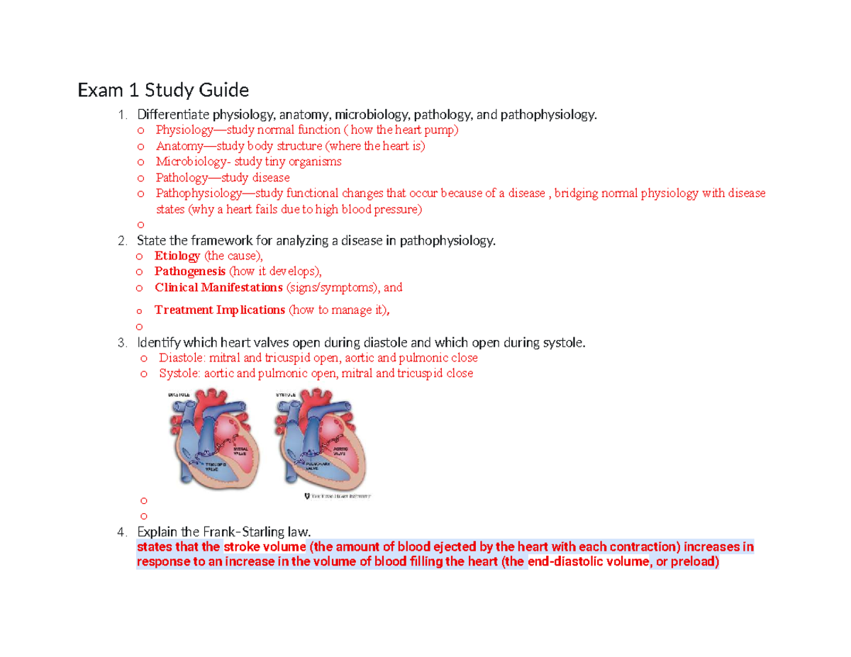 Exam 1 Study Guide (NURS316): Key Concepts in Cardiac Physiology and ...