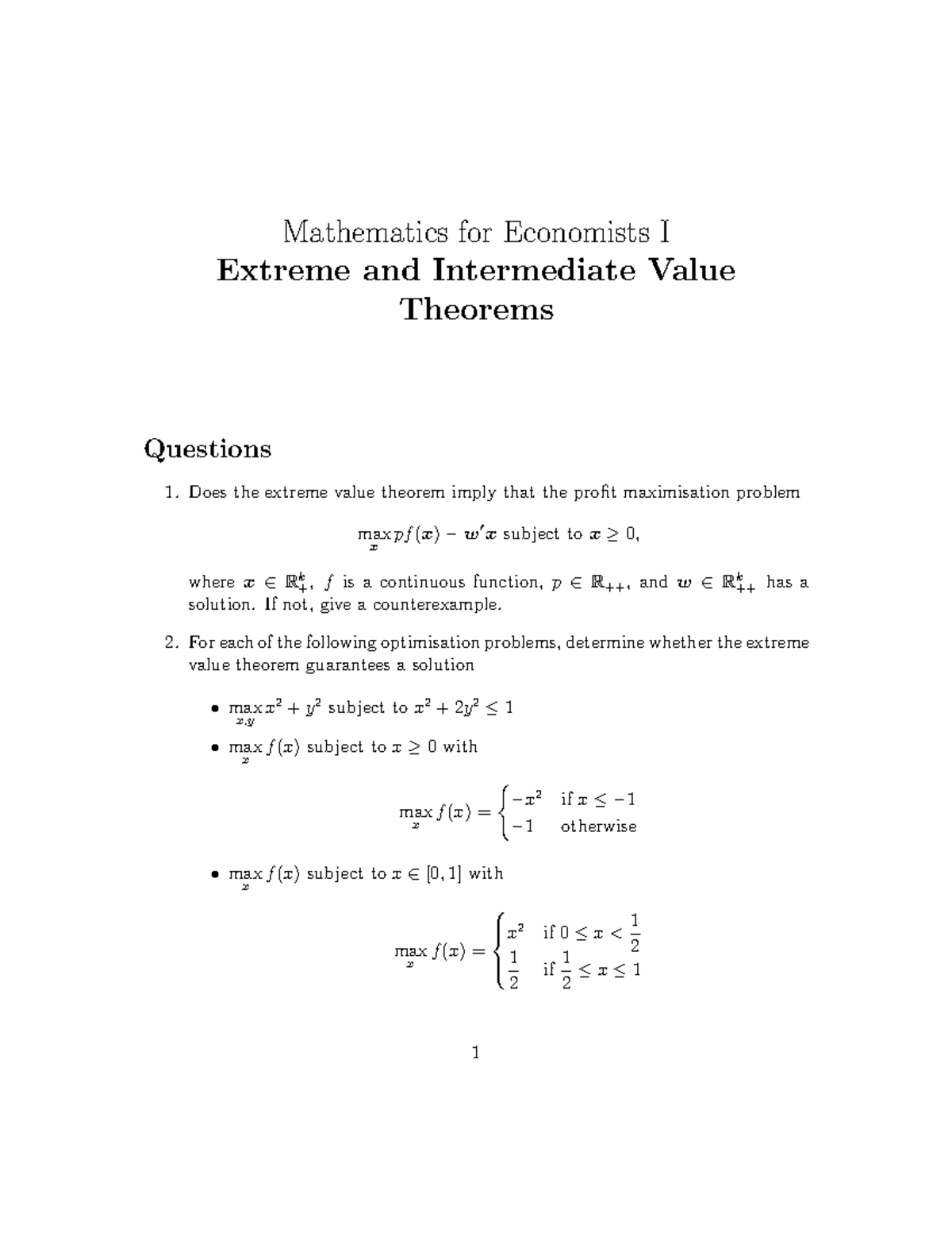 Lecture 4 - Questions - Mathematics Assignment (for Economists ...