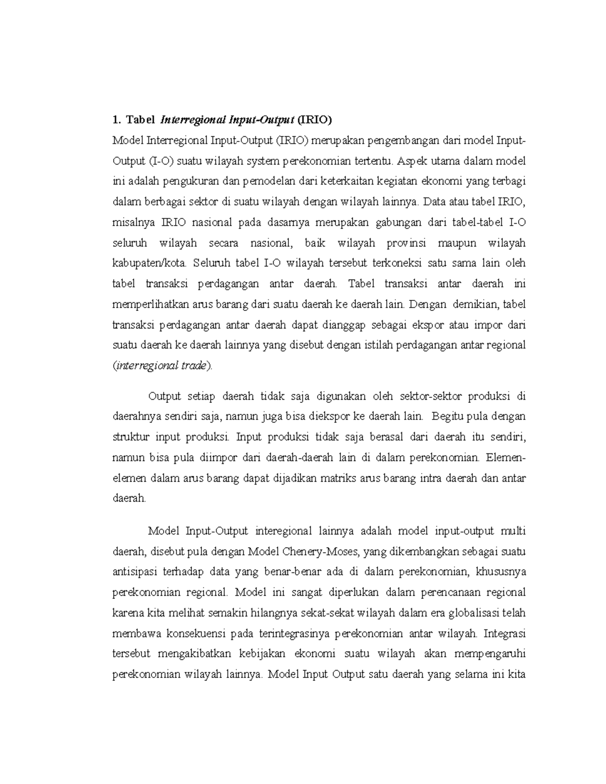 Tabel Interregional Input-Output (IRIO): Analisis dan Model Ekonomi ...