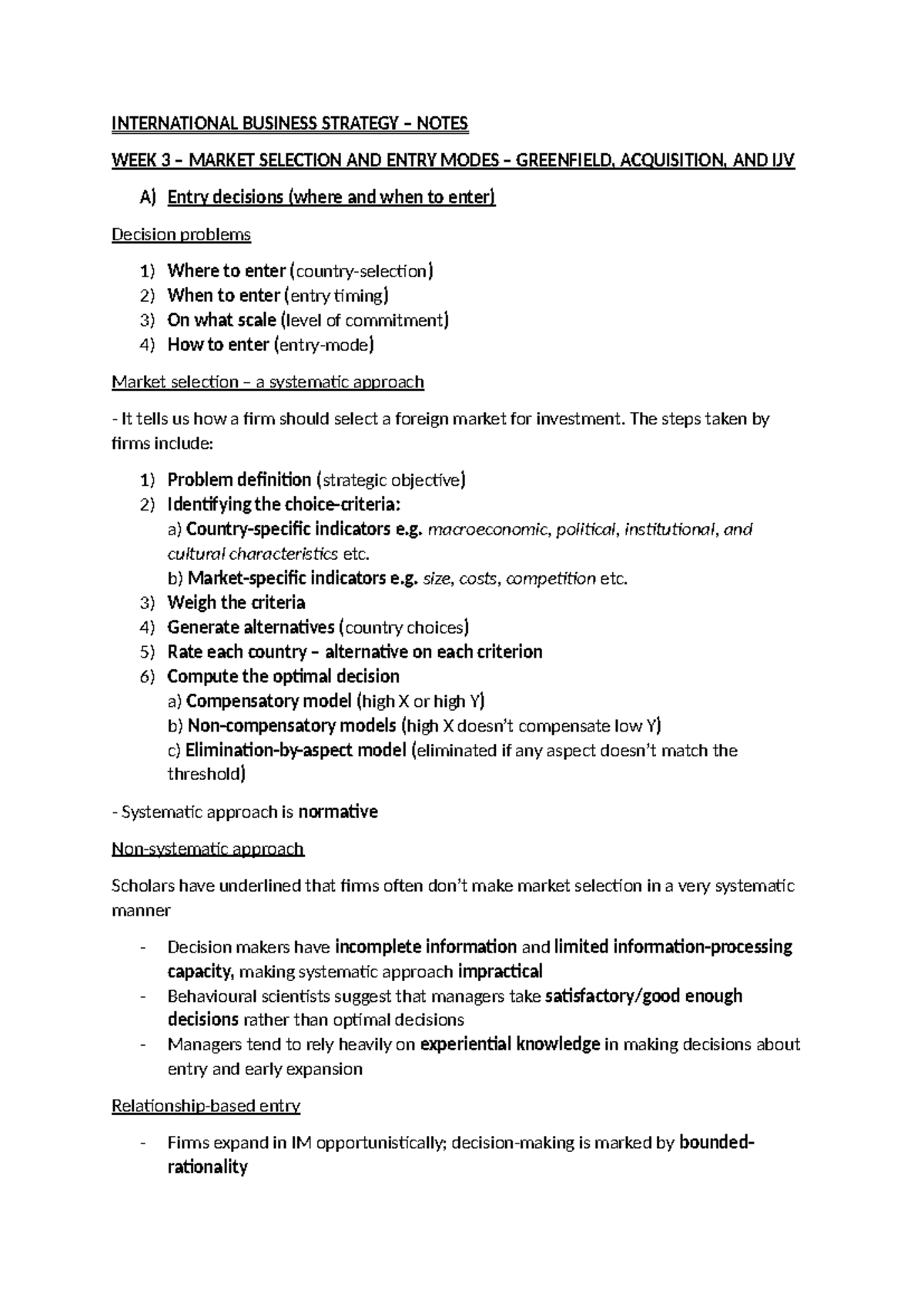 IBS Notes - Week 3 - INTERNATIONAL BUSINESS STRATEGY – NOTES WEEK 3 ...