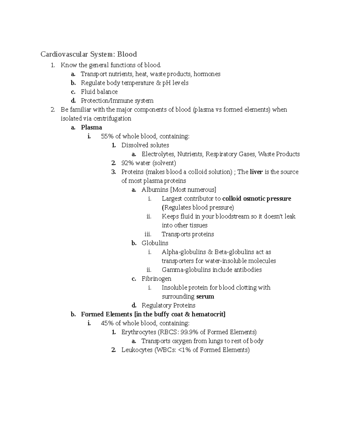 Exam 1 - Cardiovascular System Overview: Blood & Heart Details - Studocu