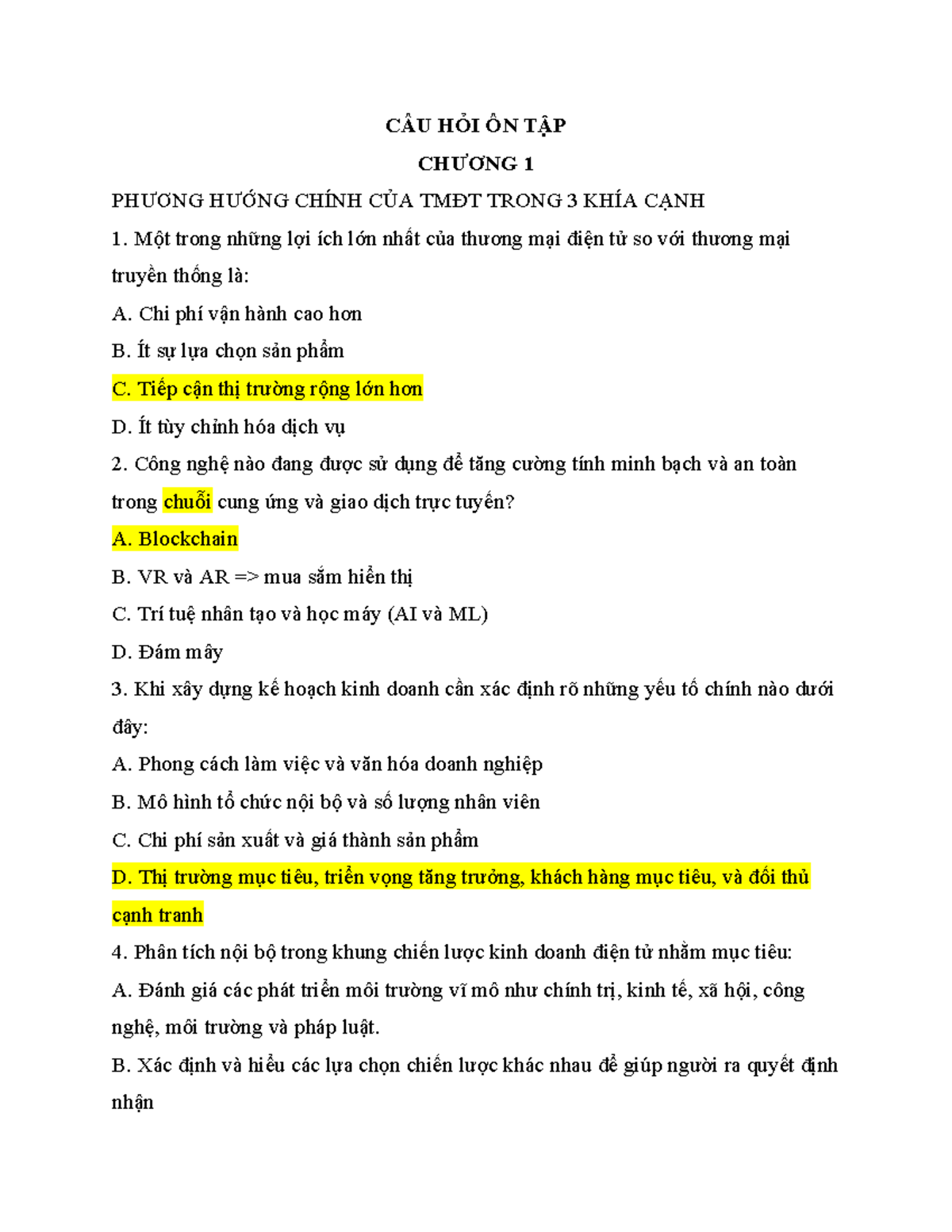 ÔN TẬP TMĐT - Trắc nghiệm Cơ bản TMĐT và Đề Kiểm Tra - Document Preview