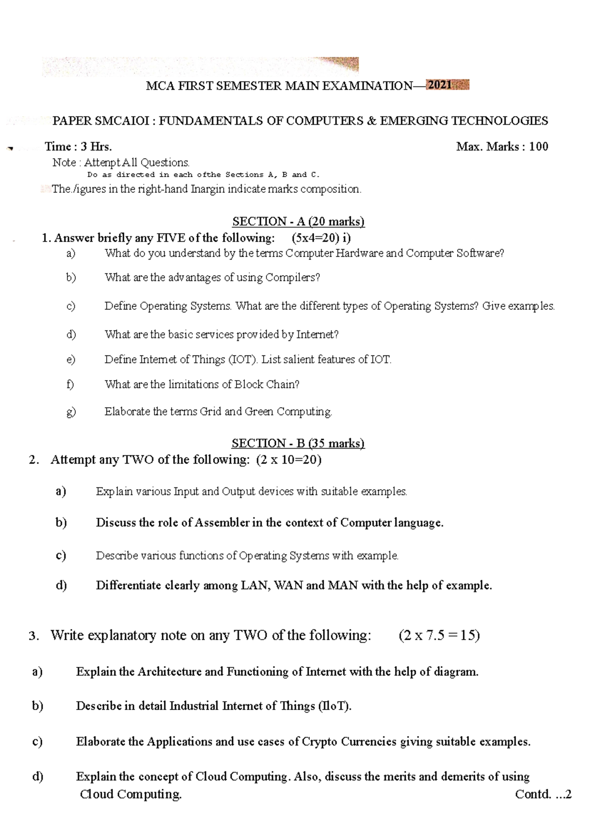 All MCA paper question word file - MCA FIRST SEMESTER MAIN EXAMINATION ...