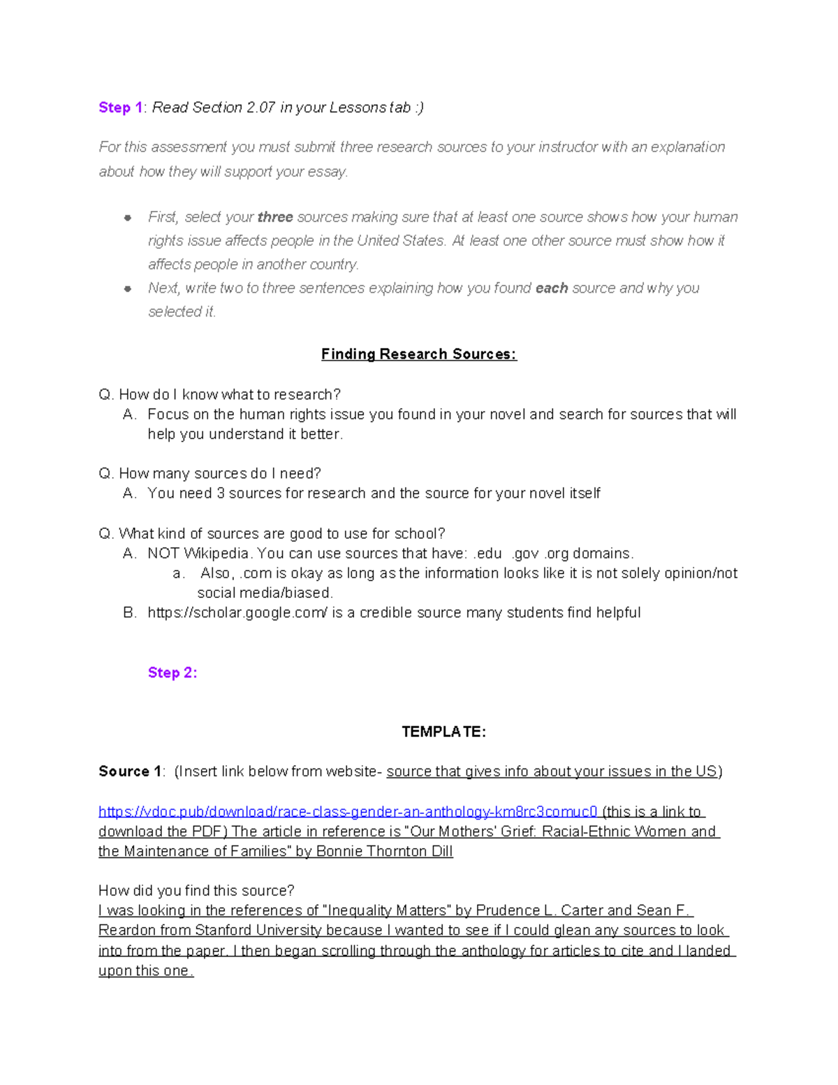 2.07 English 2 Honors - Step 1: Read Section 2 in your Lessons tab ...