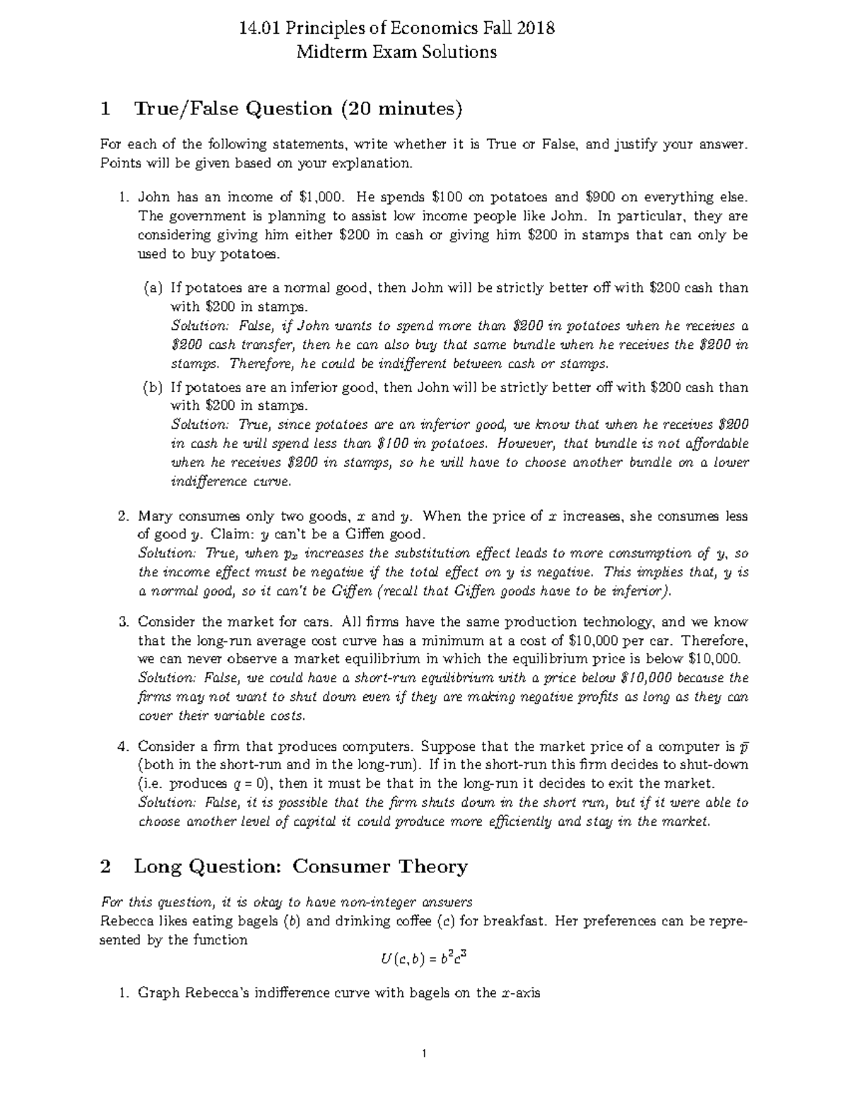 MIT14 01F18 Midterm Exam Solutions and Answers for Fall 2018 - Studocu