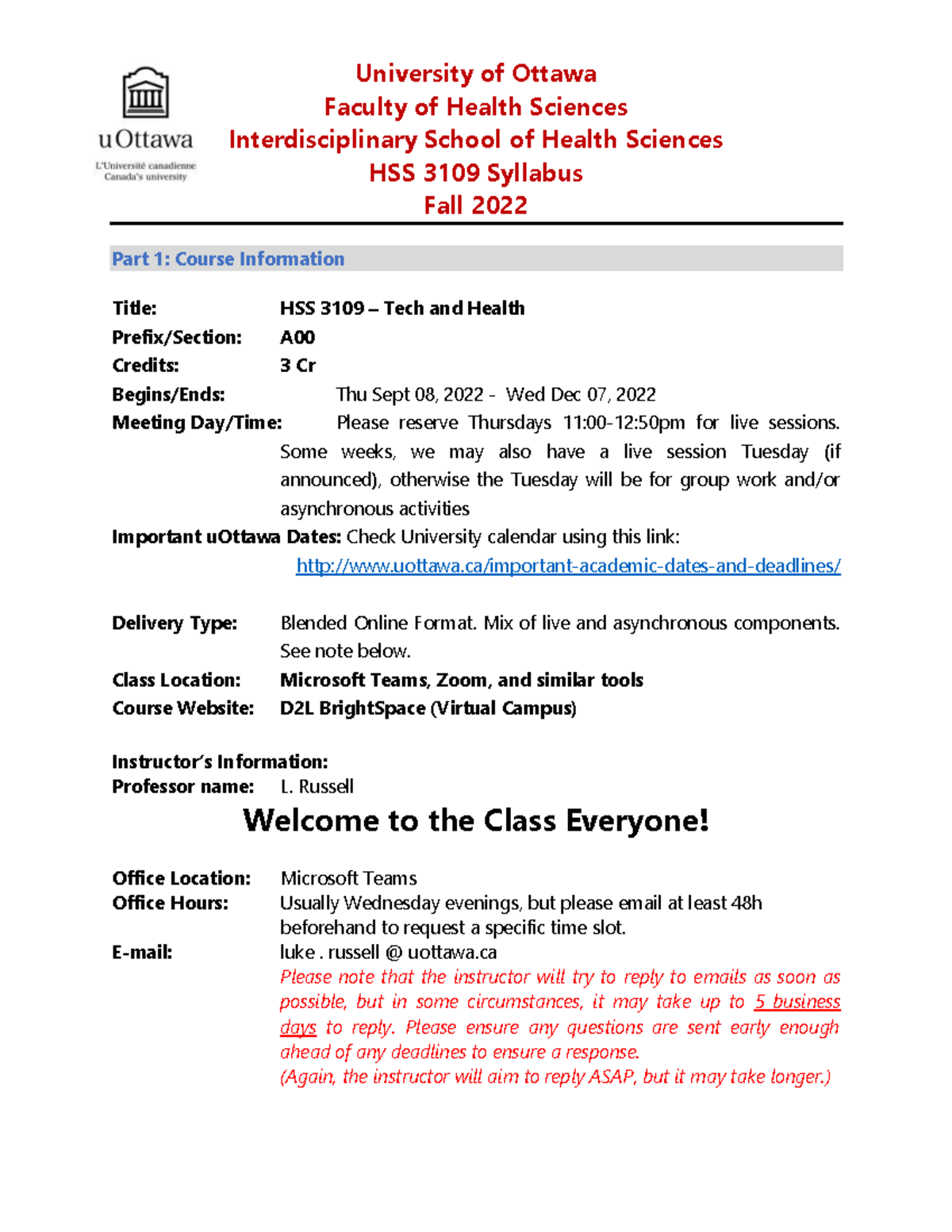 HSS 3109 - Tech and Health Course Syllabus - Fall 2022 - Studocu