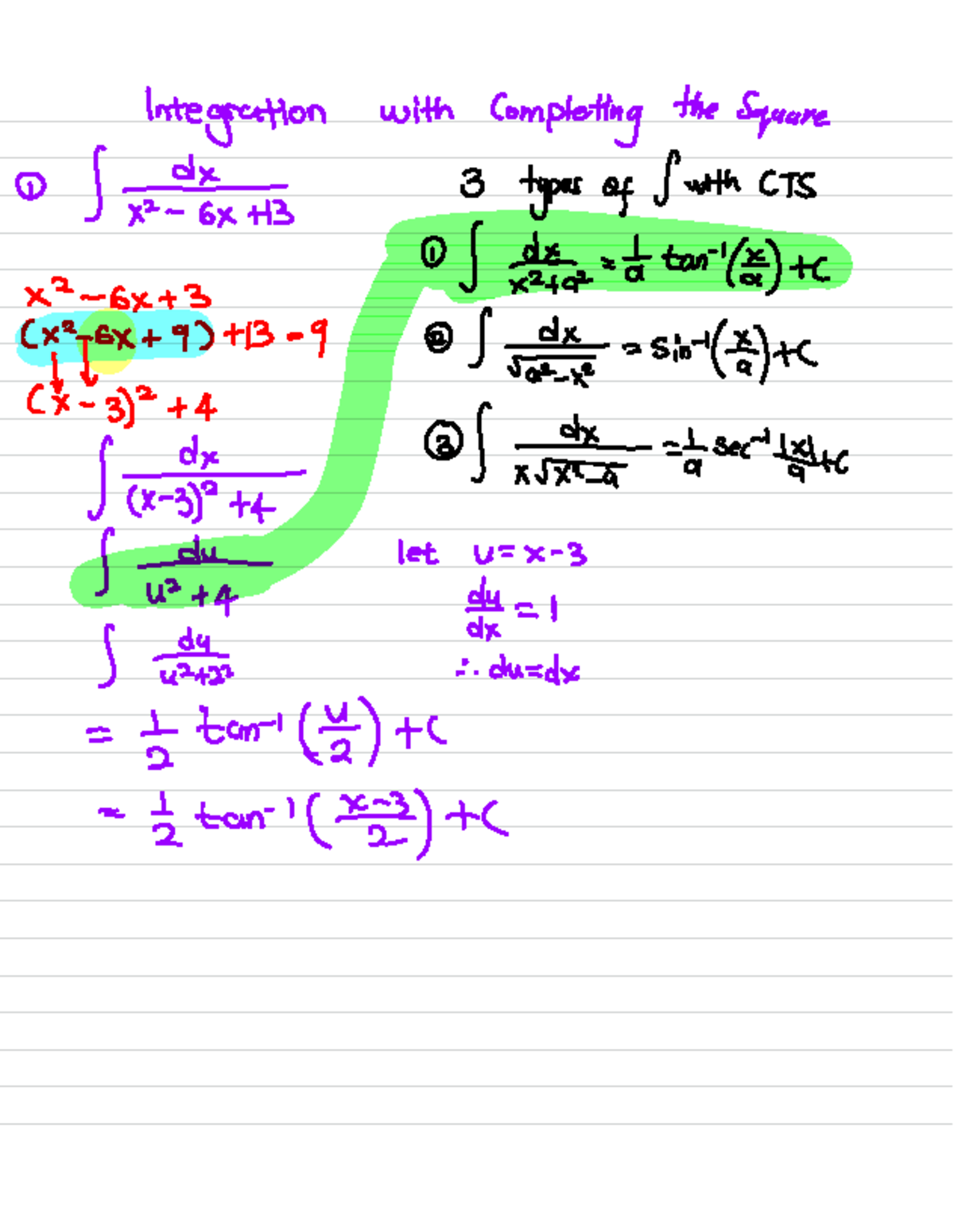 Integration with Completing the Square - Math 101 Notes - Studocu