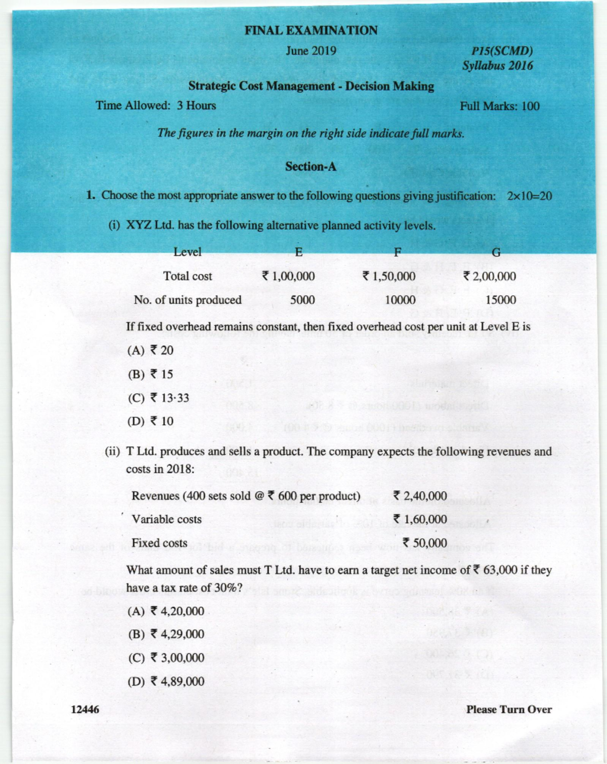 CMA Final Exam: Strategic Cost Management Decision Making Questions ...