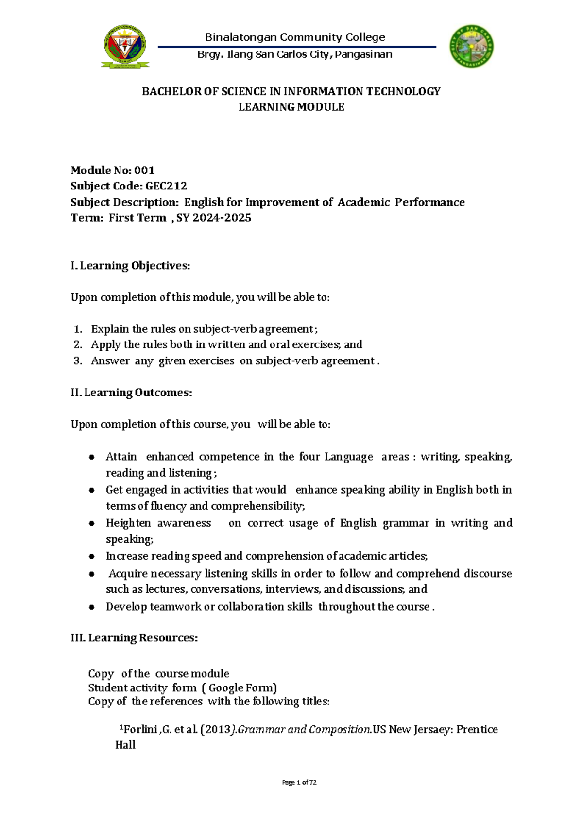 GEC212 Midterm Learning Module: English for Academic Performance - Studocu