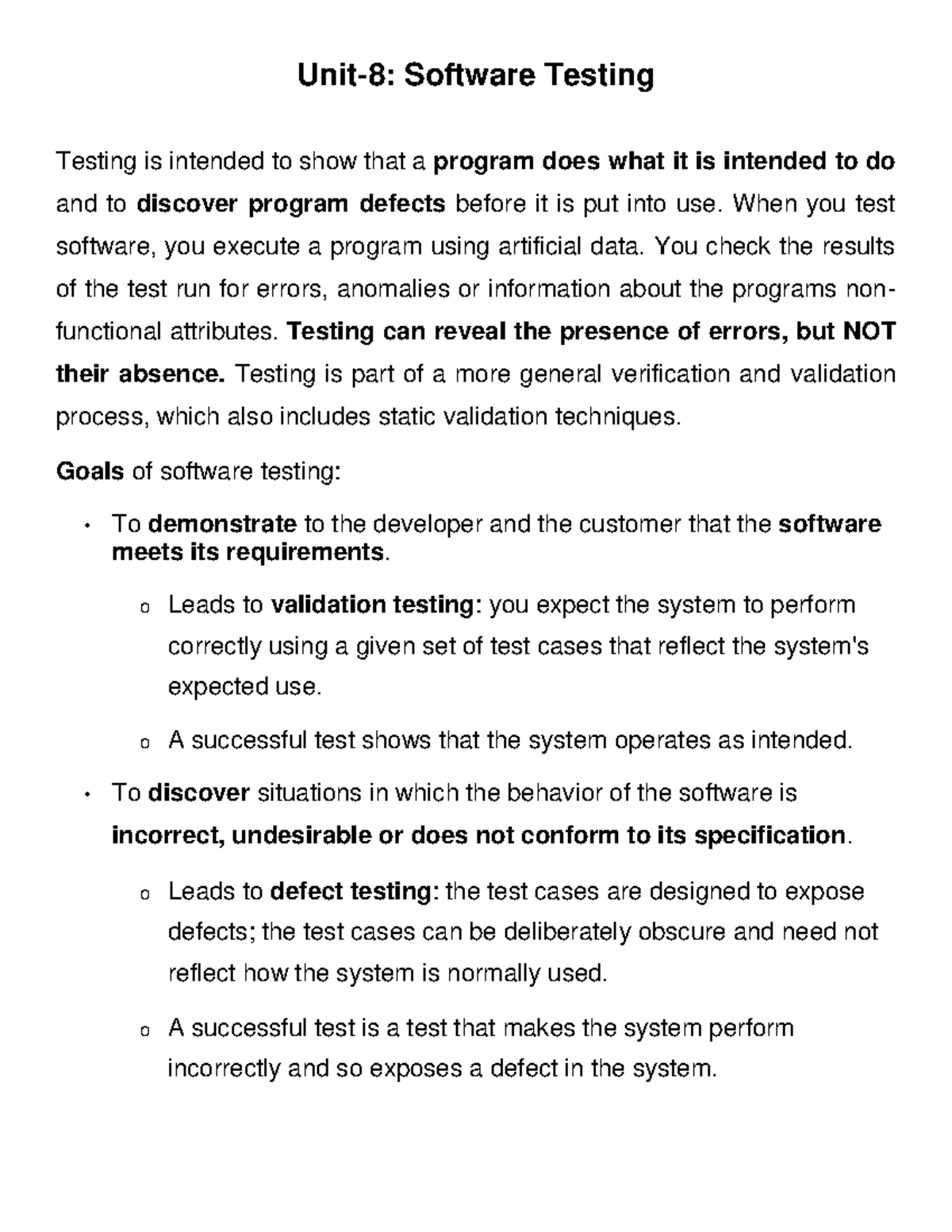 Unit 8 - Lecture Notes on Software Testing for Advanced Internetworking ...