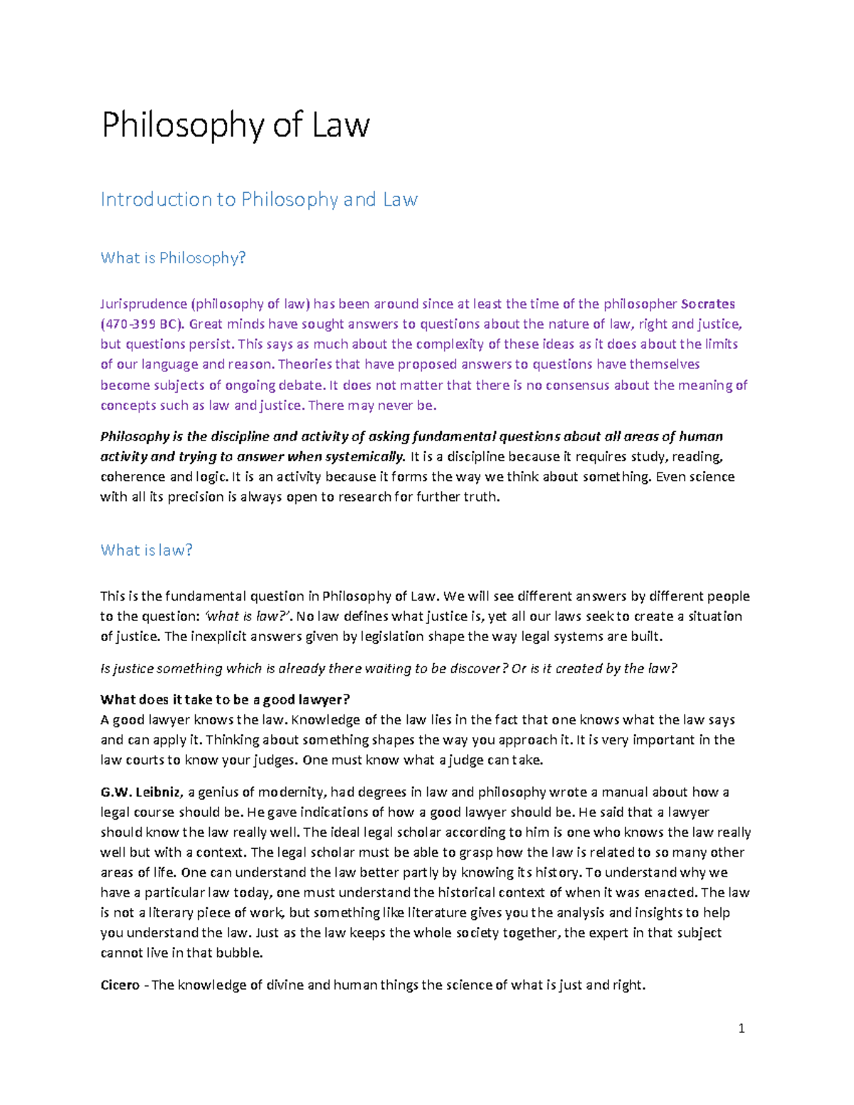 Philosophy of Law Overview - LLB 1st Year Course Notes - Studocu