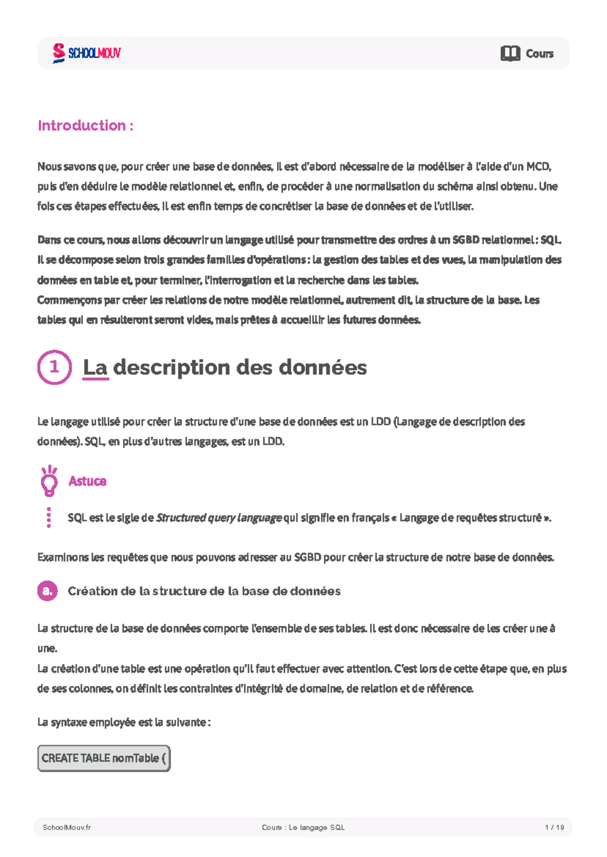 Cours Introduction au Langage SQL : Modélisation et Commandes de Base ...