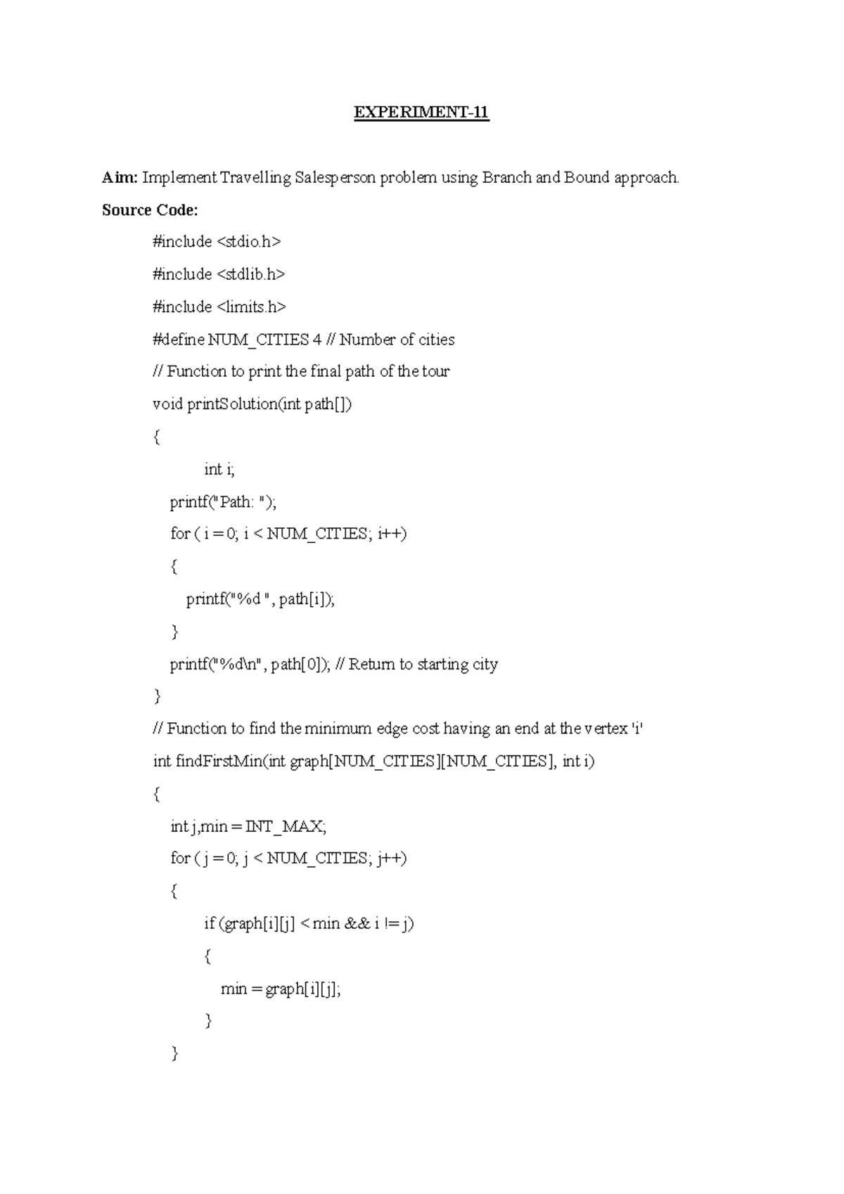 Implementing TSP with Branch and Bound Approach: Source Code ...
