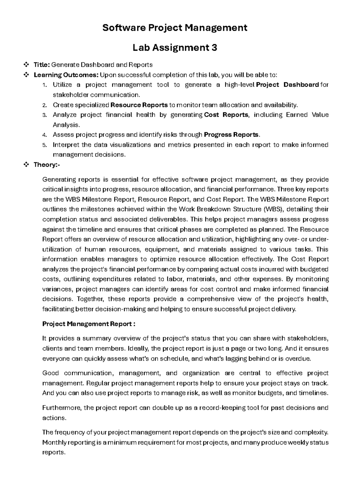 SPM (LP-I) Lab Assignment 3 - Dashboard & Reports Generation - Studocu