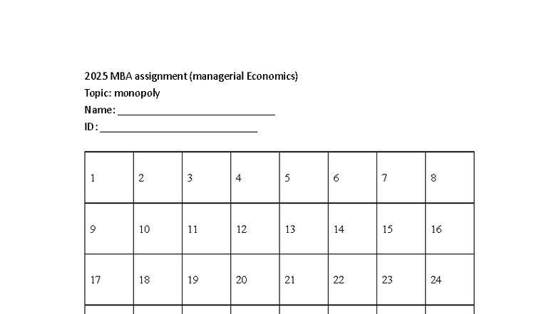 MBA 2025 Assignment: Monopoly Analysis and Answers - Studocu
