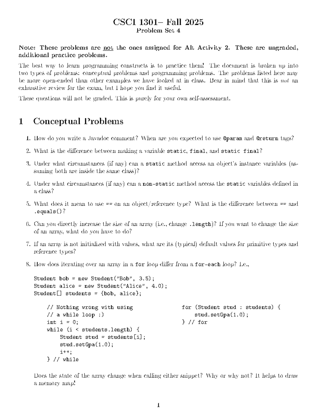 CSCI 1301 Fall 2025 Problem Set 4 - Practice Problems - Studocu