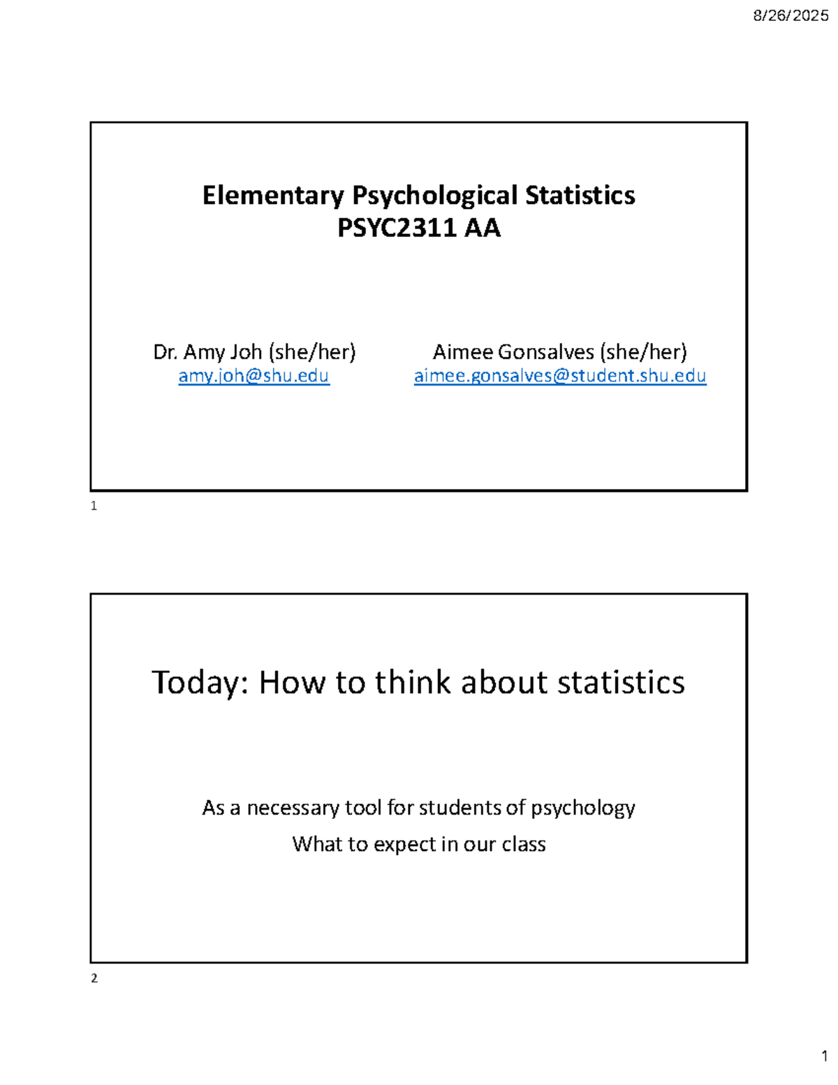 Elementary Psychological Statistics Course Overview - PSYC2311 AA - Studocu