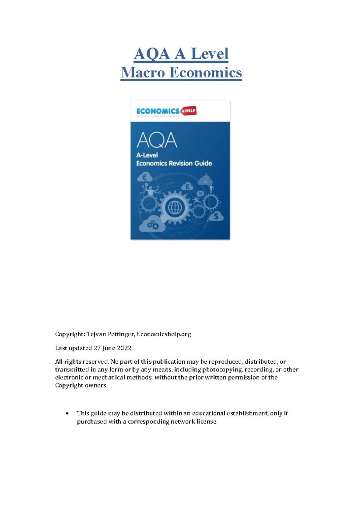 AQA A Level Macro Economics Revision Guide: Key Concepts and Policies ...
