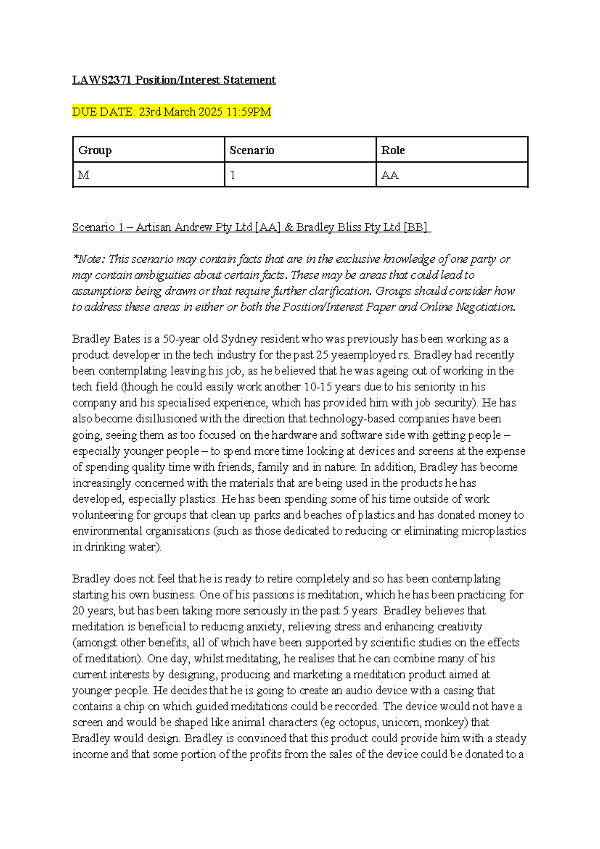 LAWS2371 Position Interest Statement Plan - LAWS2371 Position/Interest ...